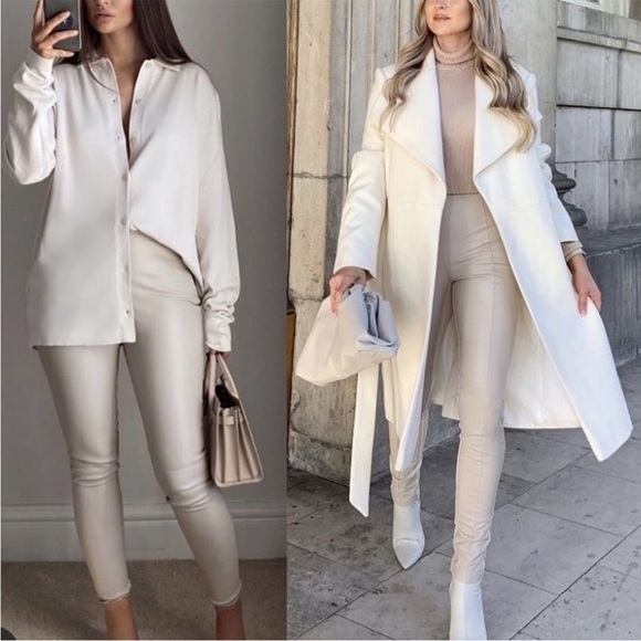 New Zara ECRU/SAND FAUX LEATHER HIGH RISE LEGGINGS - Picture 15 of 16